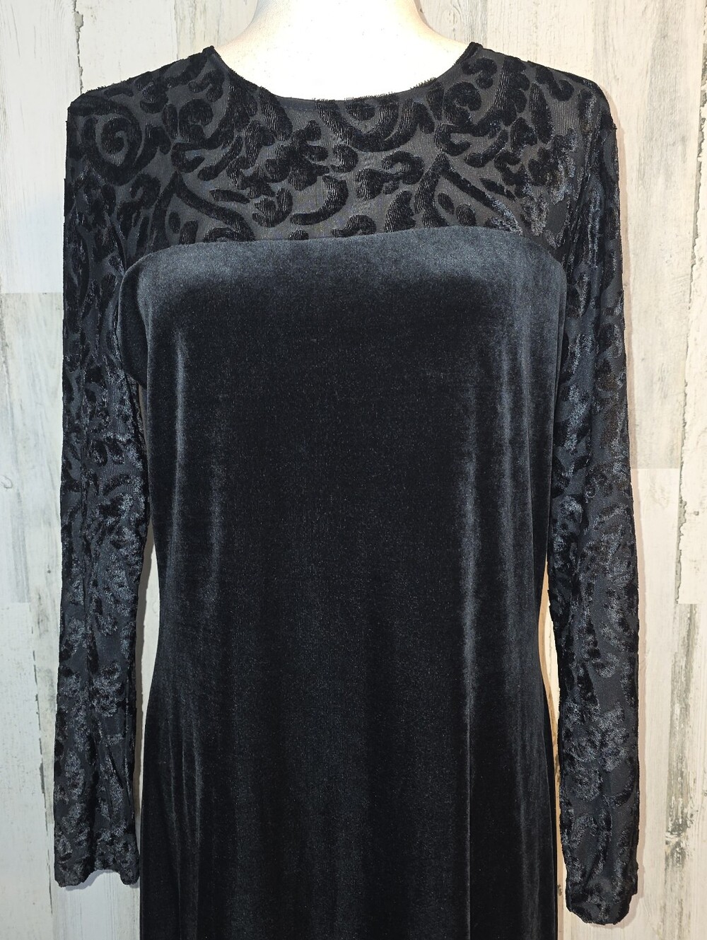 Vintage Diane von Furstenberg DVF Black Velvet Burnout Maxi Dress M Whimsy Goth - Picture 11 of 11